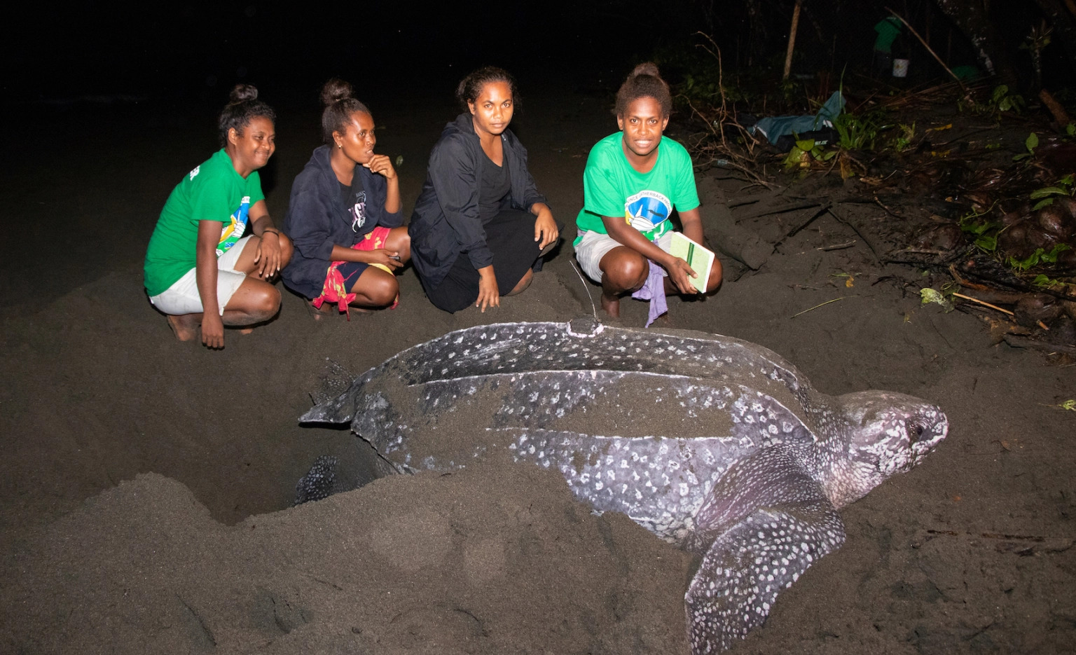 Local women with leatherback turtles